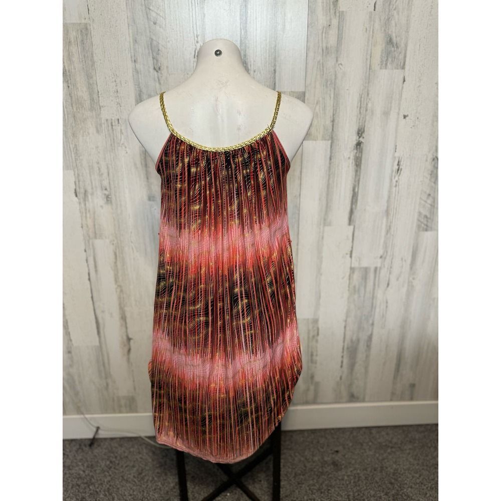 ACE Fashion Chain Strap Cami Dress Womens Large Red Black Abstract Striped Shift - Picture 3 of 5